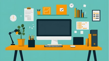 Discover the Vibrant and Productive Atmosphere of a Contemporary Remote Work Station Design. AI Power Analysis Concept