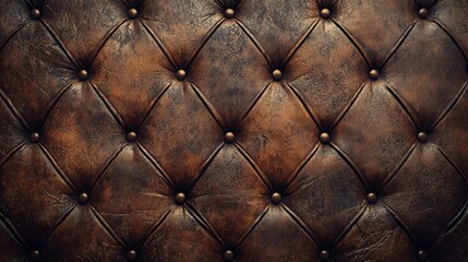 Fototapeta premium Brown Leather Upholstery Texture with Button Tufting