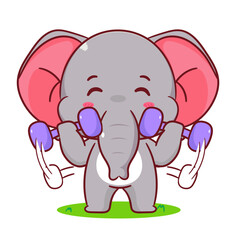 Cute elephant weightlifting exercise cartoon vector. Adorable and kawaii animal concept design. Mascot, icon, logo illustration. Isolated white background