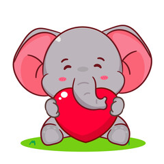 Cute elephant holding love cartoon vector. Adorable and kawaii animal concept design. Mascot, icon, logo illustration. Isolated white background