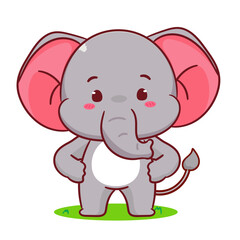 Cute elephant standing with hand on waist cartoon vector. Adorable and kawaii animal concept design. Mascot, icon, logo illustration. Isolated white background