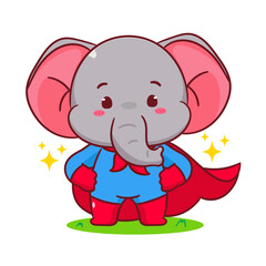 Cute elephant being a super hero cartoon vector. Adorable and kawaii animal concept design. Mascot, icon, logo illustration. Isolated white background