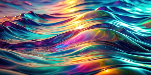 Water surface with iridescence and opalescence texture, colorful water waves background, Water, Surface