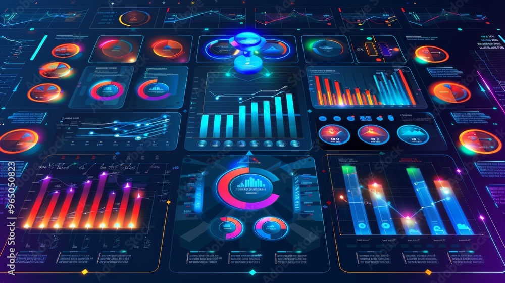Aufkleber financial data and virtual interface with charts and graphs, business dashboard for marketing analyt