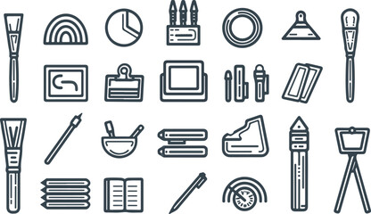 Art, creativity and graphic design related editable stroke outline icons set isolated on white background flat vector illustration