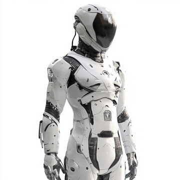 robot futuristic technology armor cyborg sci-fi humanoid white suit artificial intelligence robotic design android robotic armor digital art character design