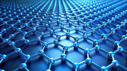 Fototapeta premium Blue Graphene forming on hexagon blue wafer grid ( Rendering), graphene, hexagon, blue, wafer