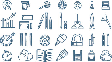 Obraz premium Art, creativity and graphic design related editable stroke outline icons set isolated on white background flat vector illustration