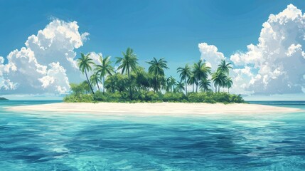 Fototapeta premium Idyllic Tropical Island with Crystal Clear Waters and Lush Palm Trees