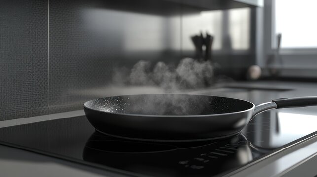 Close up of Cooking pan and frying pan with black and silver teflon coating. Ai generated image