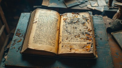 A tear-stained diary lying open on a desk, forgotten, [personal stories untold], [grief expressed in silence]