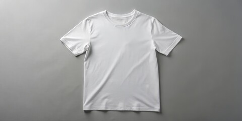 A pristine white cotton tee lies flat against a solid gray background, ready to be styled with precision,