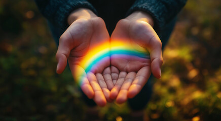 hands holding rainbow