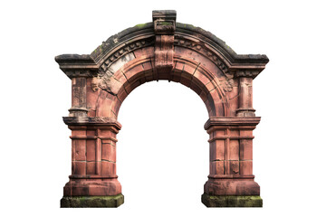 Fototapeta premium A brick archway with a white brick base. The archway is empty and the bricks are chipped and worn, Transparent Background