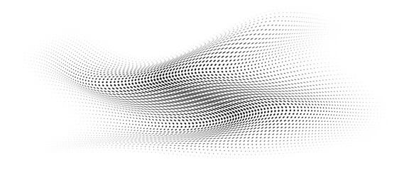 Flowing Wave Dot Halftone Pattern: Curve Gradient Shape on Transparent Background. Suitable for AI, Tech, Network, Digital, Science, and Technology Themes.