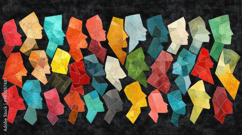 Poster abstract mosaic of faces - unity in diversity
