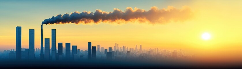 Fototapeta premium Environmental Impact of Unchecked Pollution, Thick Smog Blanketing Industrial Urban Area with Copy Space for Text