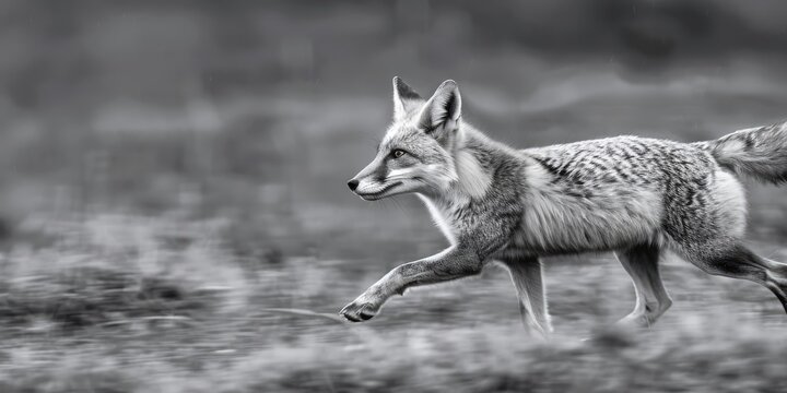 Gray Fox in Motion in a Monochrome Palette