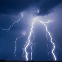 Image of strong lightning striking from dark clouds