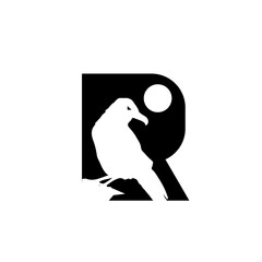 Crow logo with moon background