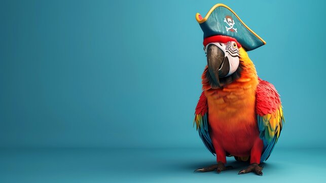 A parrot wearing a pirate hat.
