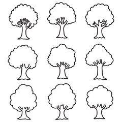 Isolated tree on the white background. tree silhouettes. coloring page	
