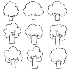 Isolated tree on the white background. tree silhouettes. coloring page	
