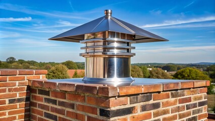A stylish chimney cap featuring durable brushed stainless steel ensures long-lasting protection atop a classic brick