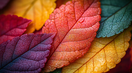 Obraz premium Vibrant autumn leaves in shades of red, orange, yellow, and green.