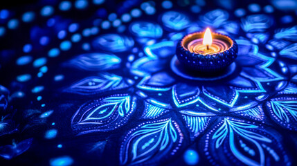 Diwali diya oil lamps with flowers holiday background. Creating a festive and decorative composition.