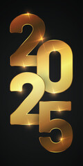 Happy new year 2025. Typography logo design of 2025 new year with golden number