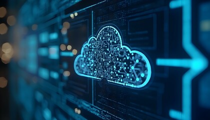a digital cloud with a blue background