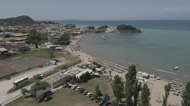 Drone view of Paralia Sidari beach, Sidari, Esperies, Corfu, Ionian Sea, Greek Islands, Greece, Europe