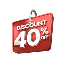 3d sales red and white discount price tag for composition 40 percent, amazing for product promotion