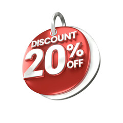 3d sales red and white discount price tag for composition 20 percent, amazing for product promotion