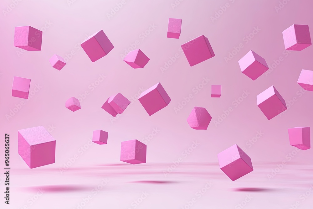 Wall mural vibrant pink cubes floating in a soft pink background, creating a playful and modern visual effect s