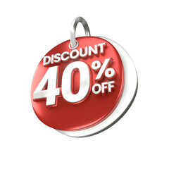 3d sales red and white discount price tag for composition 40 percent, amazing for product promotion