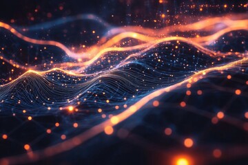Obraz premium Vibrant abstract art showcasing dynamic waves of light in a stunning array of colors, perfect for digital backgrounds and technology themes.