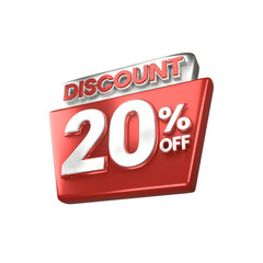 3d sales red and white discount price tag for composition 20 percent, amazing for product promotion