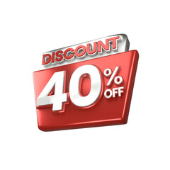 3d sales red and white discount price tag for composition 40 percent, amazing for product promotion