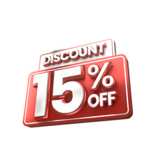 3d sales red and white discount price tag for composition 15 percent, amazing for product promotion
