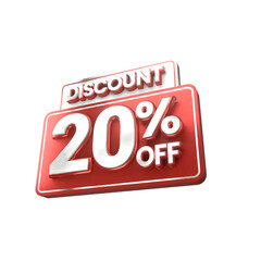 3d sales red and white discount price tag for composition 20 percent, amazing for product promotion