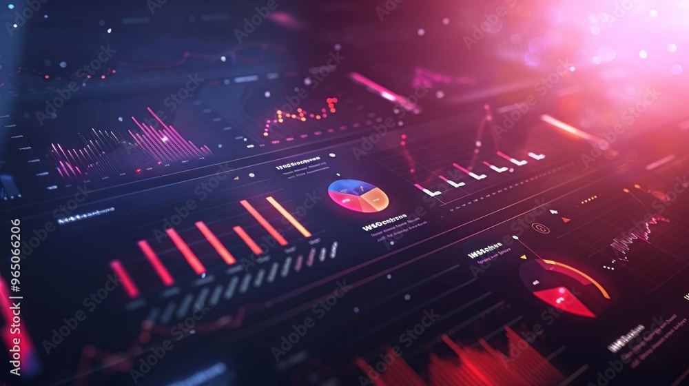 Poster financial data and virtual interface with charts and graphs, business dashboard for marketing analyt