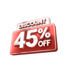 3d sales red and white discount price tag for composition 45 percent, amazing for product promotion