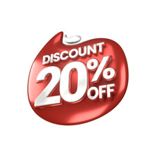 3d sales red and white discount price tag for composition 20 percent, amazing for product promotion
