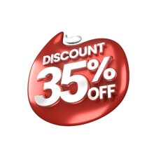 3d sales red and white discount price tag for composition 35 percent, amazing for product promotion