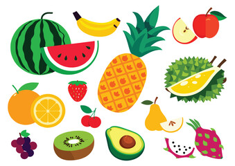 Set of colorful hand drawn fruits. Modern abstract minimal style. 2d. flat design.