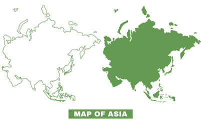 Simple Asia Outline flat map style vector illustration set