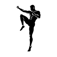 a man in a fighting stance and a martial artist in mid-jump vector silhouette