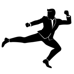 a man in a fighting stance and a martial artist in mid-jump vector silhouette